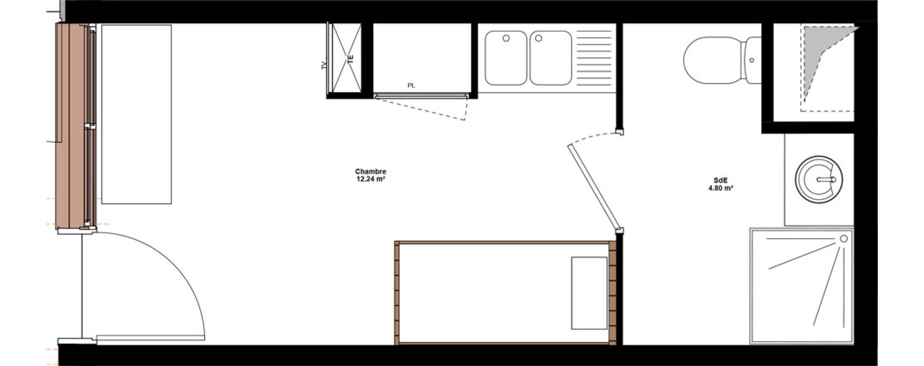 Appartement T1 meubl&eacute; de 17,04 m2 &agrave; Lyon Mermoz (8eme)