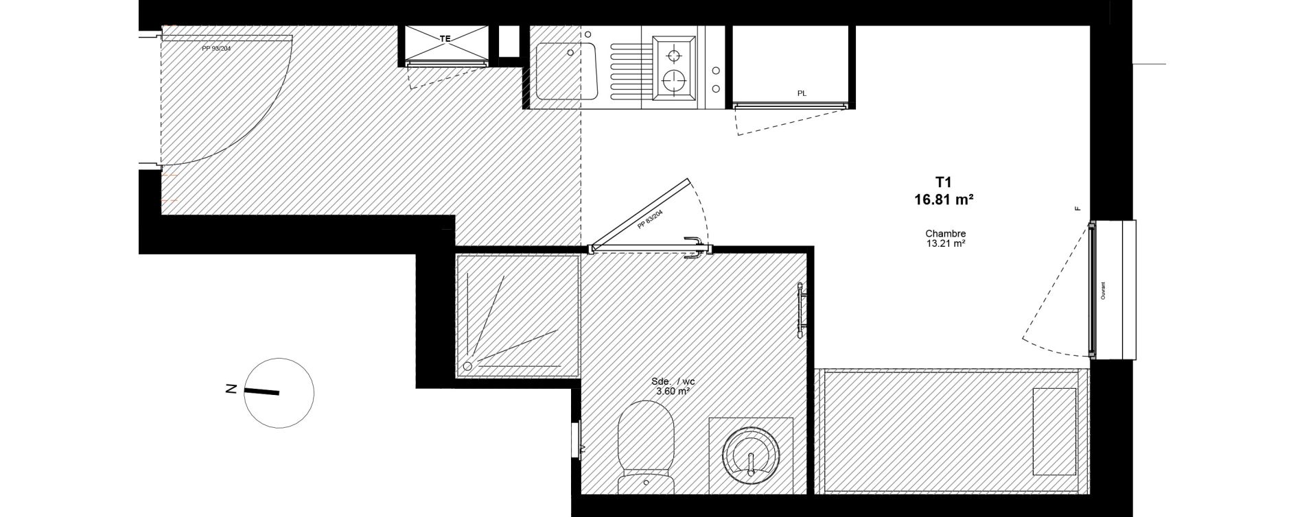 Appartement T1 de 16,81 m2 &agrave; Lyon Mermoz (8eme)