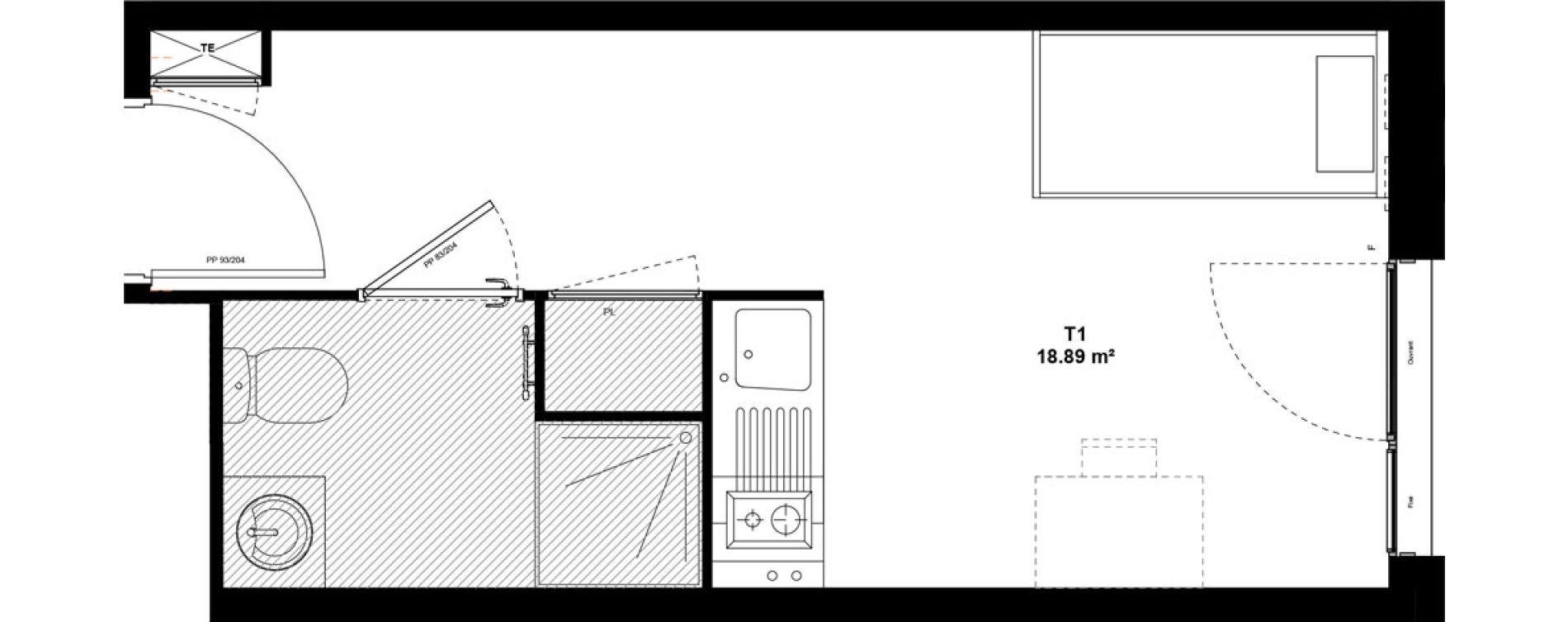 Appartement T1 de 18,89 m2 &agrave; Lyon Mermoz (8eme)
