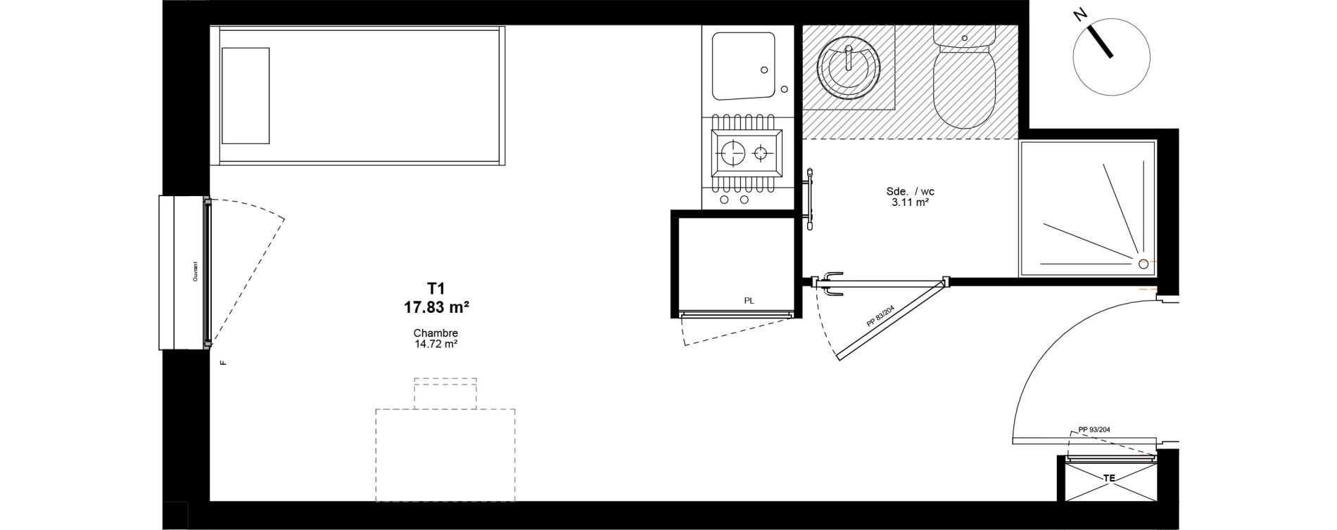 Appartement T1 de 17,83 m2 &agrave; Lyon Mermoz (8eme)