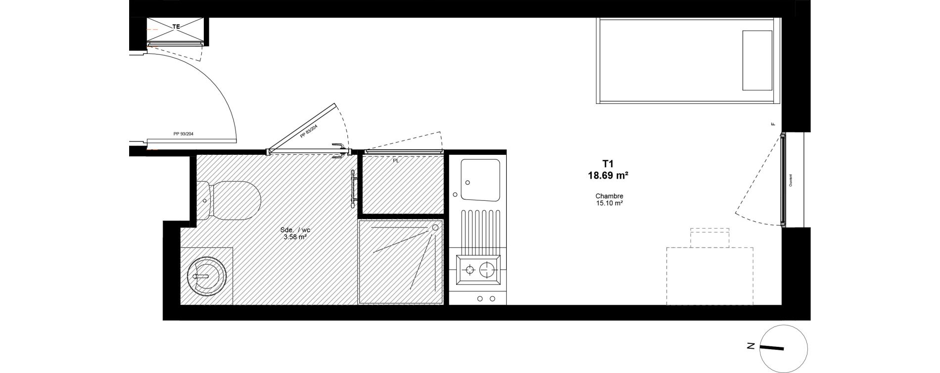 Appartement T1 de 18,69 m2 &agrave; Lyon Mermoz (8eme)