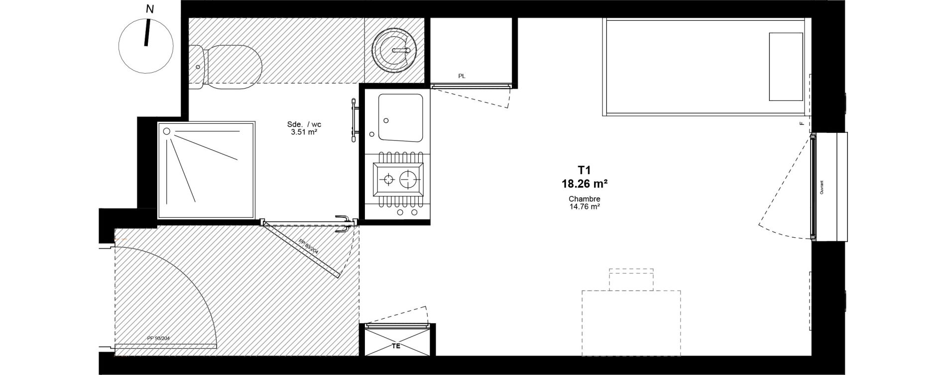 Appartement T1 de 18,26 m2 &agrave; Lyon Mermoz (8eme)