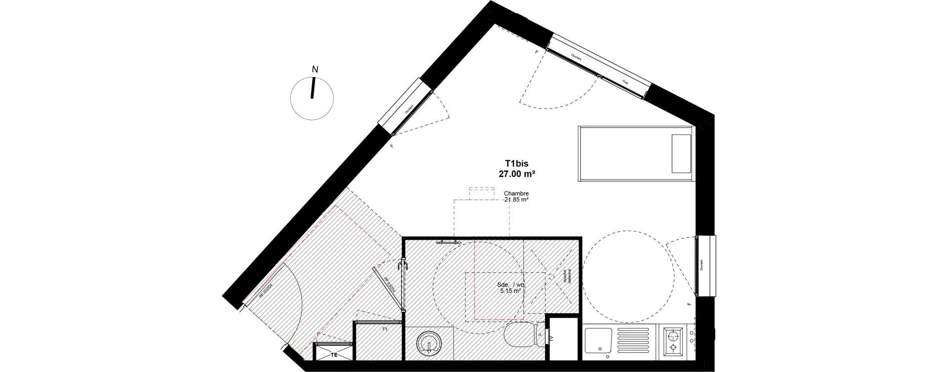 Appartement T1 de 27,00 m2 &agrave; Lyon Mermoz (8eme)