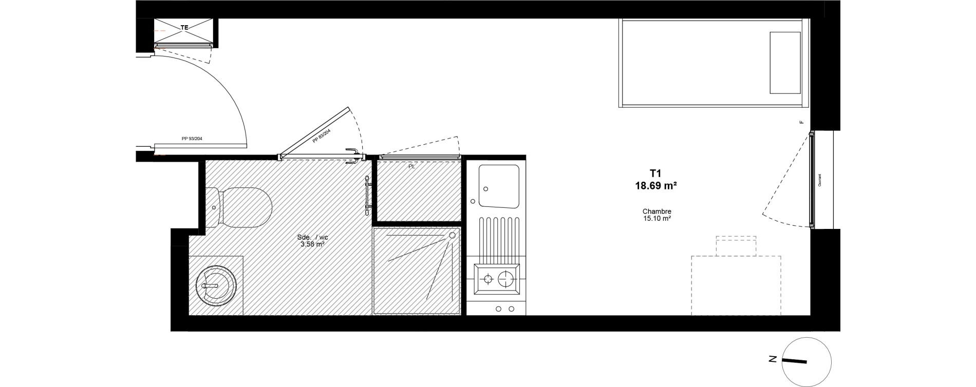 Appartement T1 de 18,69 m2 &agrave; Lyon Mermoz (8eme)