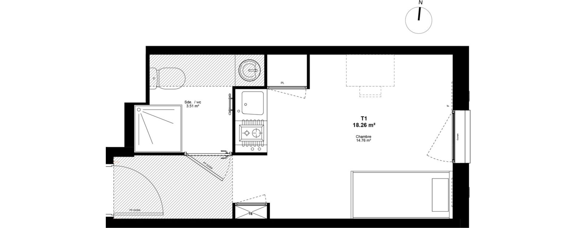 Appartement T1 de 18,26 m2 &agrave; Lyon Mermoz (8eme)