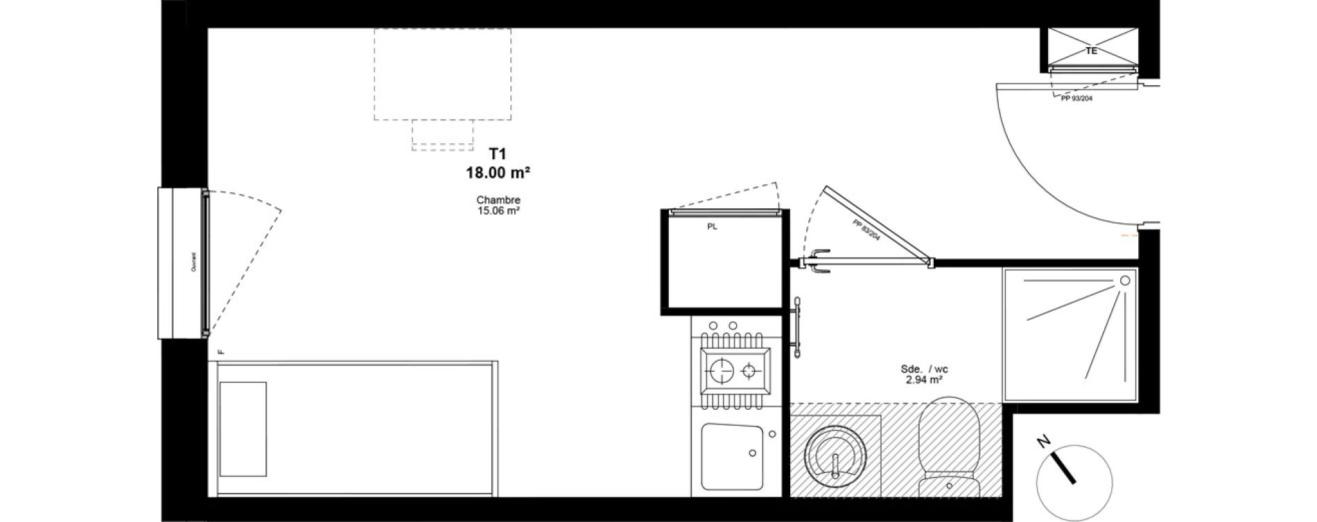 Appartement T1 de 18,00 m2 &agrave; Lyon Mermoz (8eme)