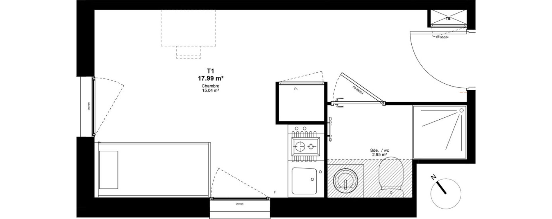 Appartement T1 de 17,99 m2 &agrave; Lyon Mermoz (8eme)