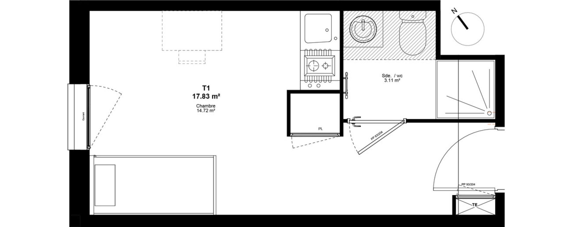 Appartement T1 de 17,83 m2 &agrave; Lyon Mermoz (8eme)