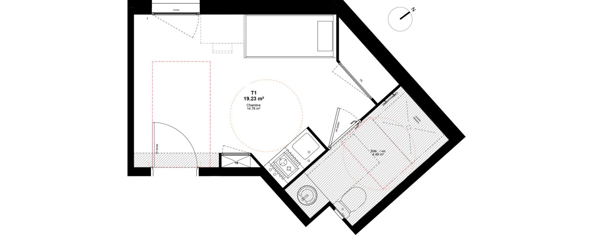 Appartement T1 de 19,23 m2 &agrave; Lyon Mermoz (8eme)