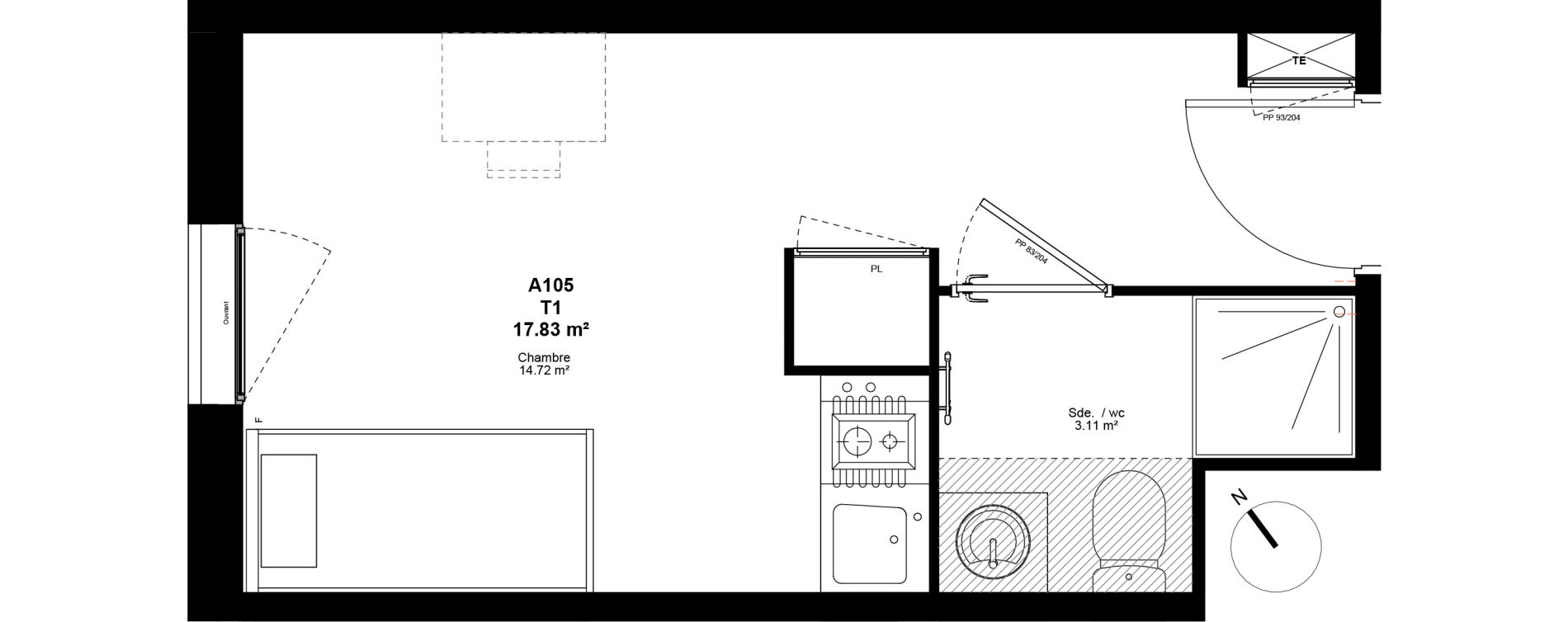 Appartement T1 de 17,83 m2 &agrave; Lyon Mermoz (8eme)