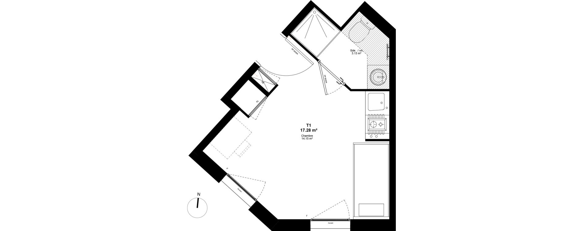 Appartement T1 de 17,28 m2 &agrave; Lyon Mermoz (8eme)