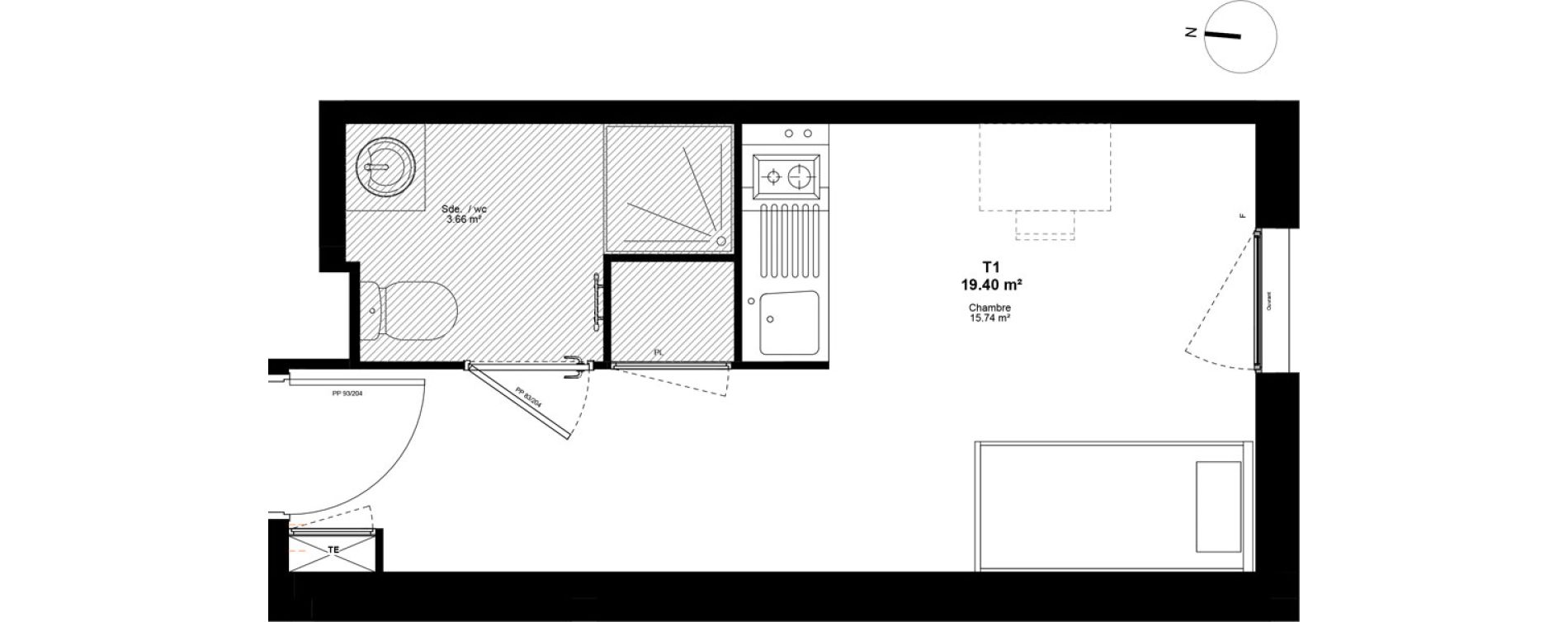 Appartement T1 de 19,40 m2 &agrave; Lyon Mermoz (8eme)