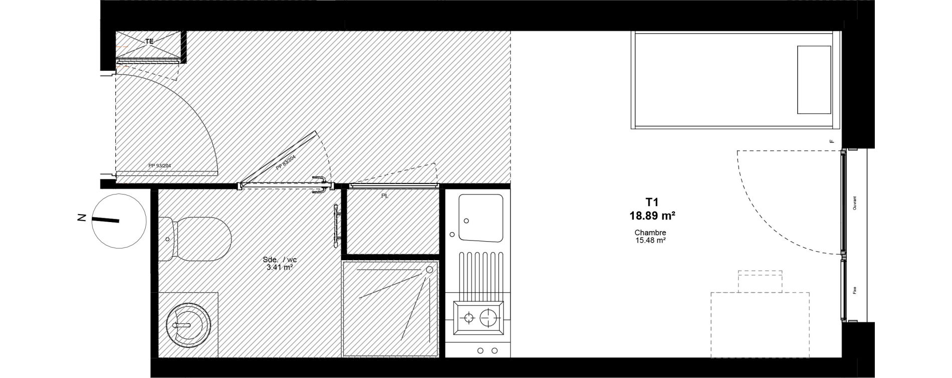 Appartement T1 de 18,89 m2 &agrave; Lyon Mermoz (8eme)