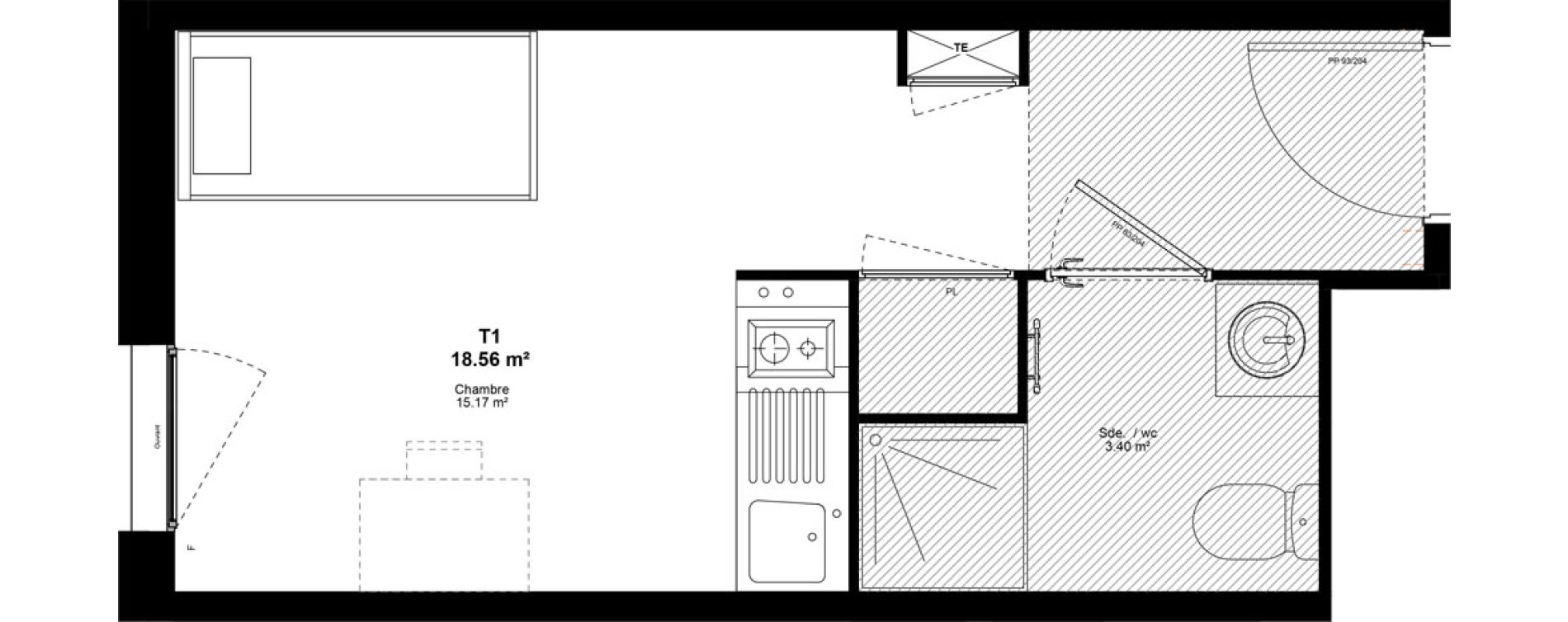 Appartement T1 meubl&eacute; de 18,56 m2 &agrave; Lyon Mermoz (8eme)