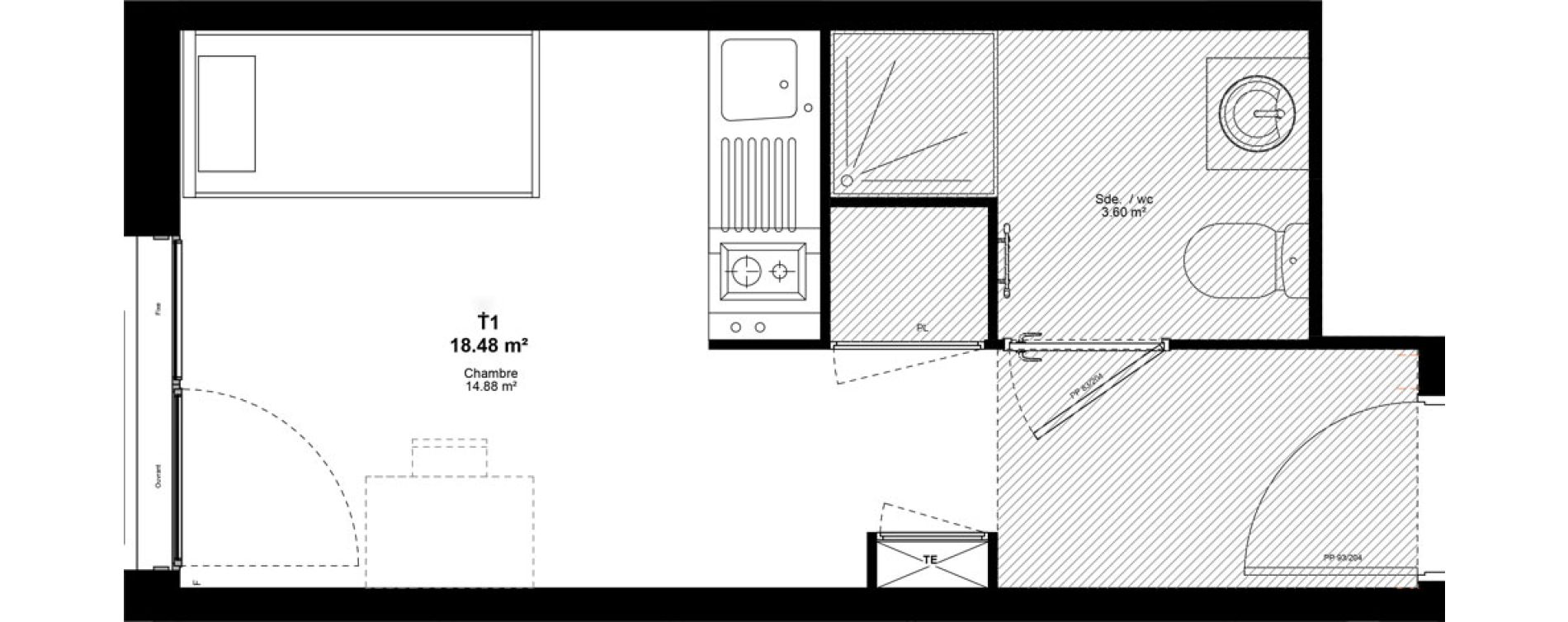 Appartement T1 meubl&eacute; de 18,48 m2 &agrave; Lyon Mermoz (8eme)