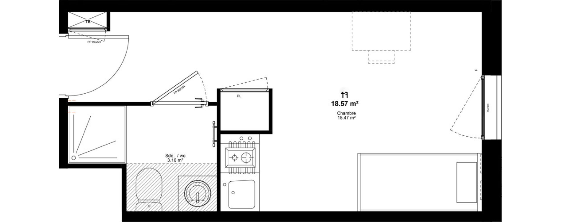 Appartement T1 meubl&eacute; de 18,57 m2 &agrave; Lyon Mermoz (8eme)