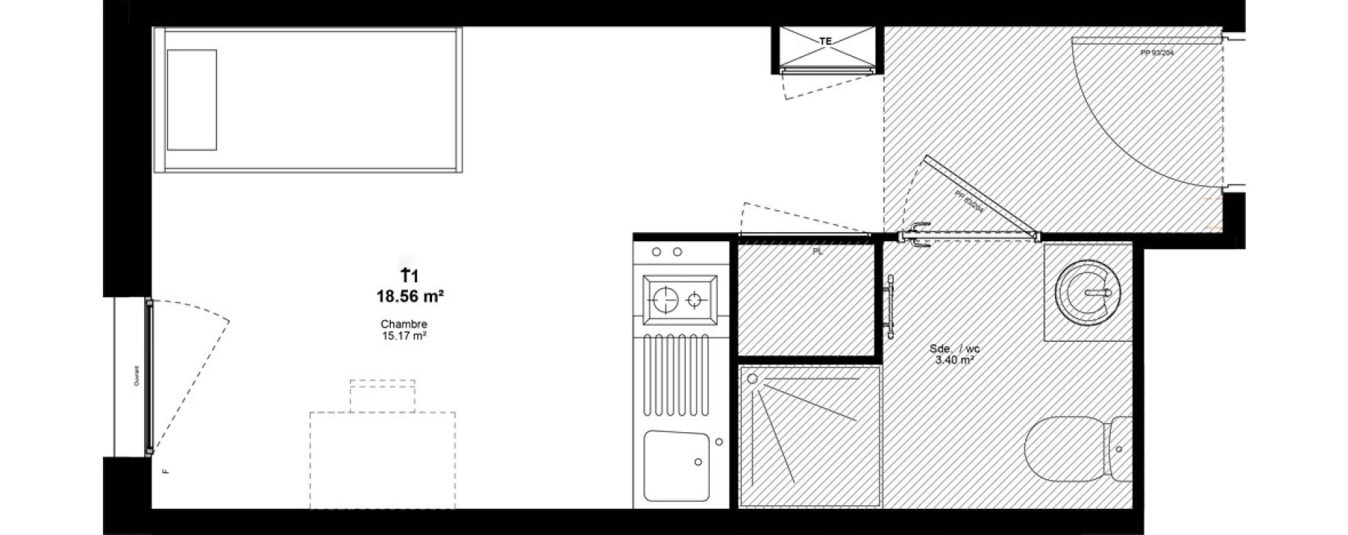 Appartement T1 de 18,56 m2 &agrave; Lyon Mermoz (8eme)