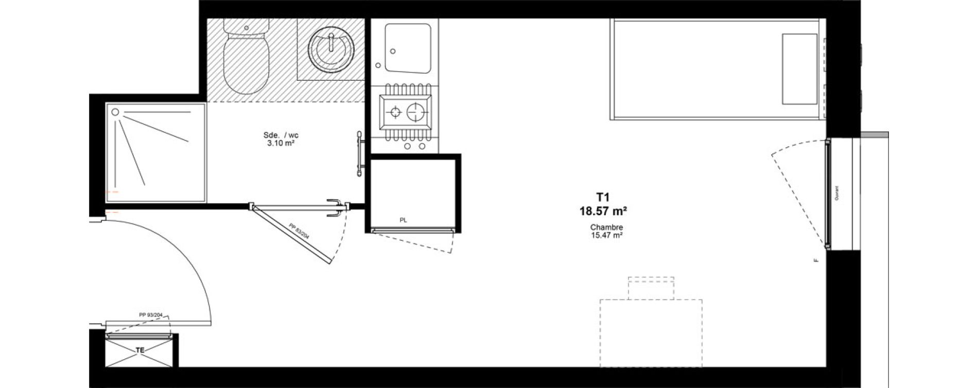Appartement T1 de 18,57 m2 &agrave; Lyon Mermoz (8eme)