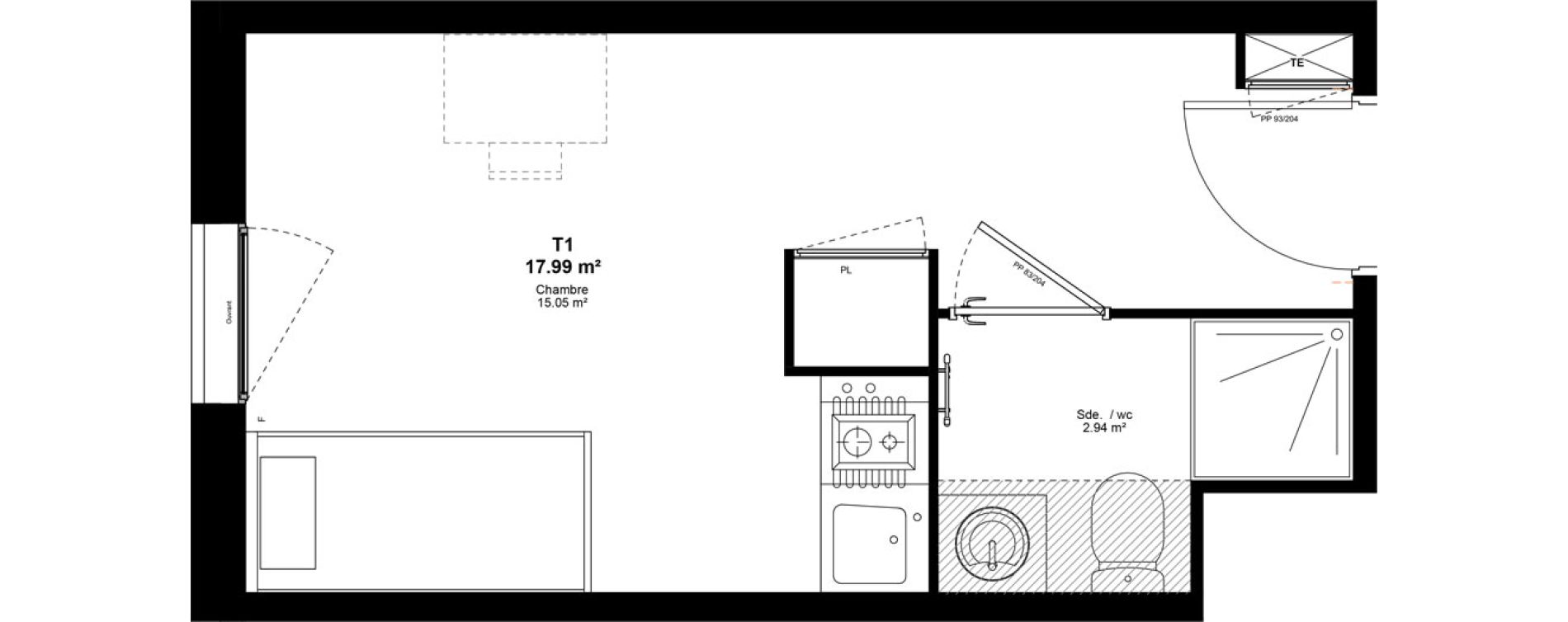 Appartement T1 de 17,99 m2 &agrave; Lyon Mermoz (8eme)