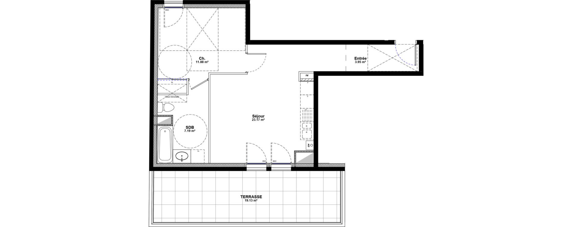 Appartement T2 de 46,19 m2 &agrave; Lyon L'artillerie - la gare (7eme)