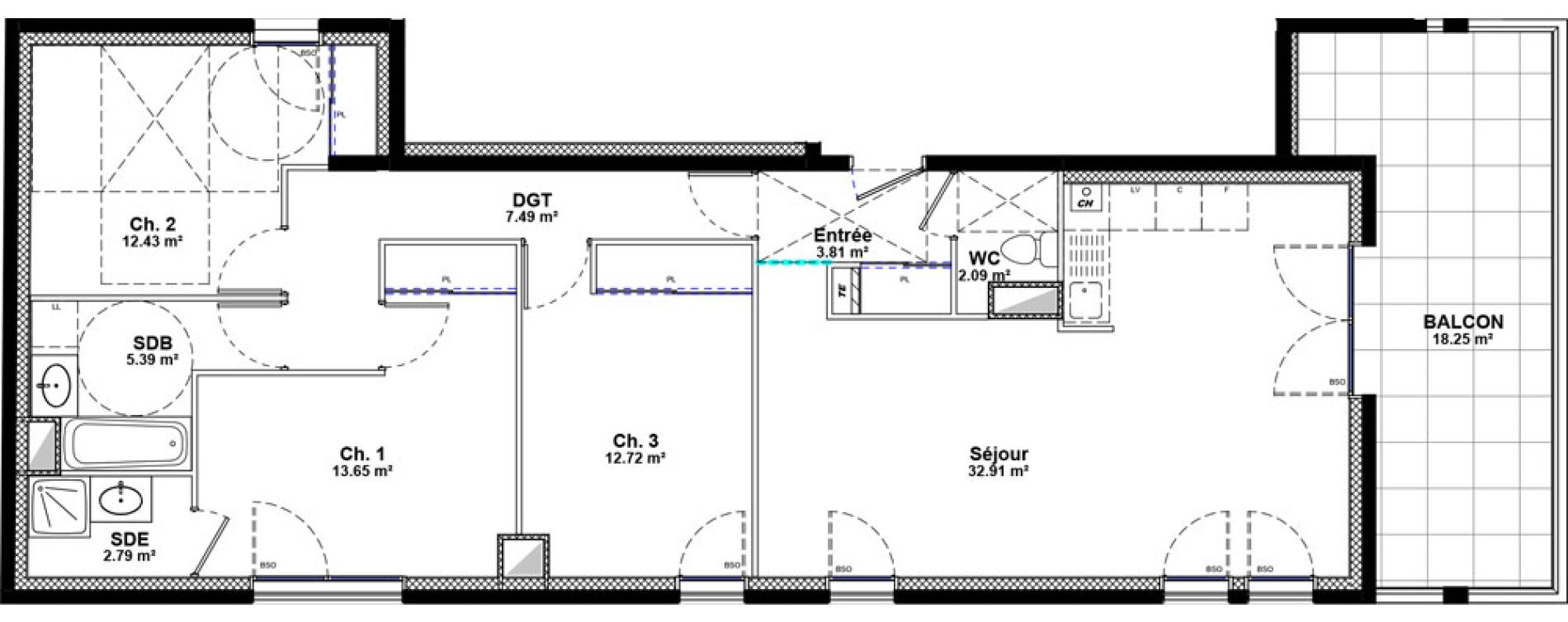 Appartement T4 de 93,28 m2 &agrave; Lyon L'artillerie - la gare (7eme)