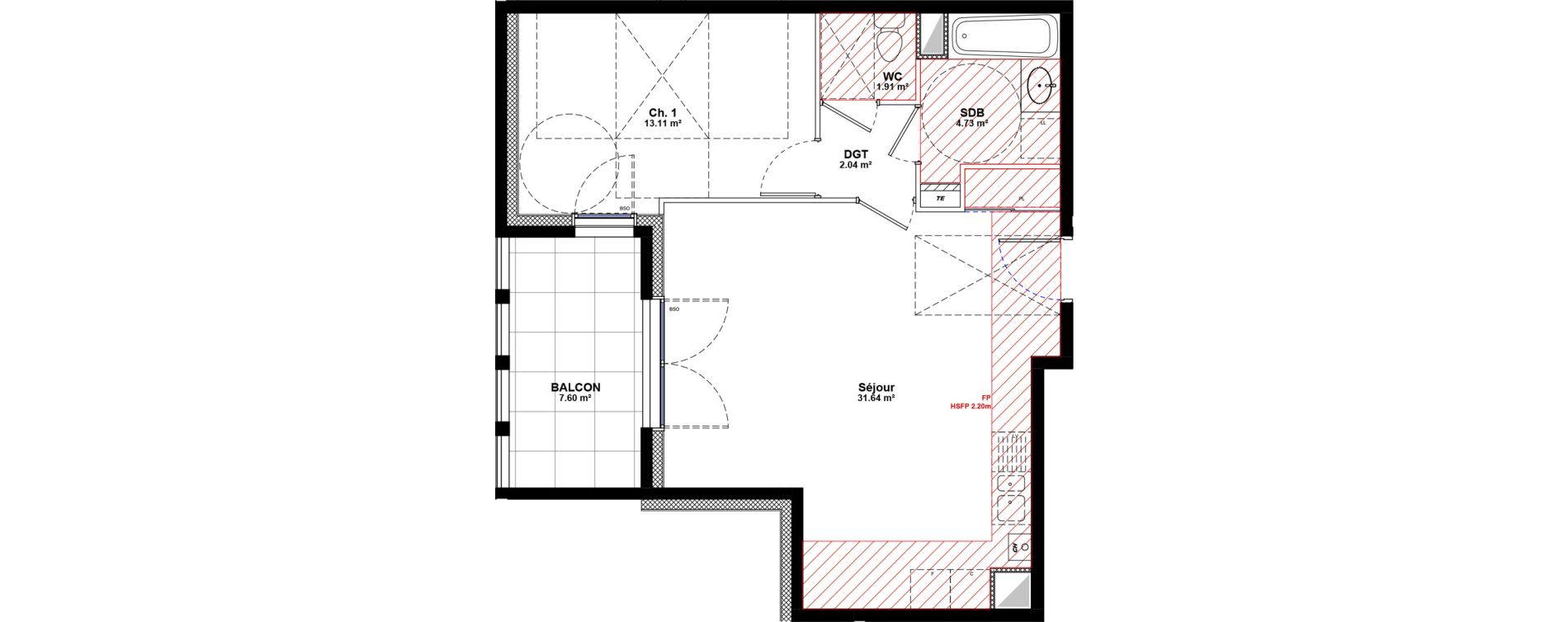 Appartement T2 de 53,43 m2 &agrave; Lyon L'artillerie - la gare (7eme)