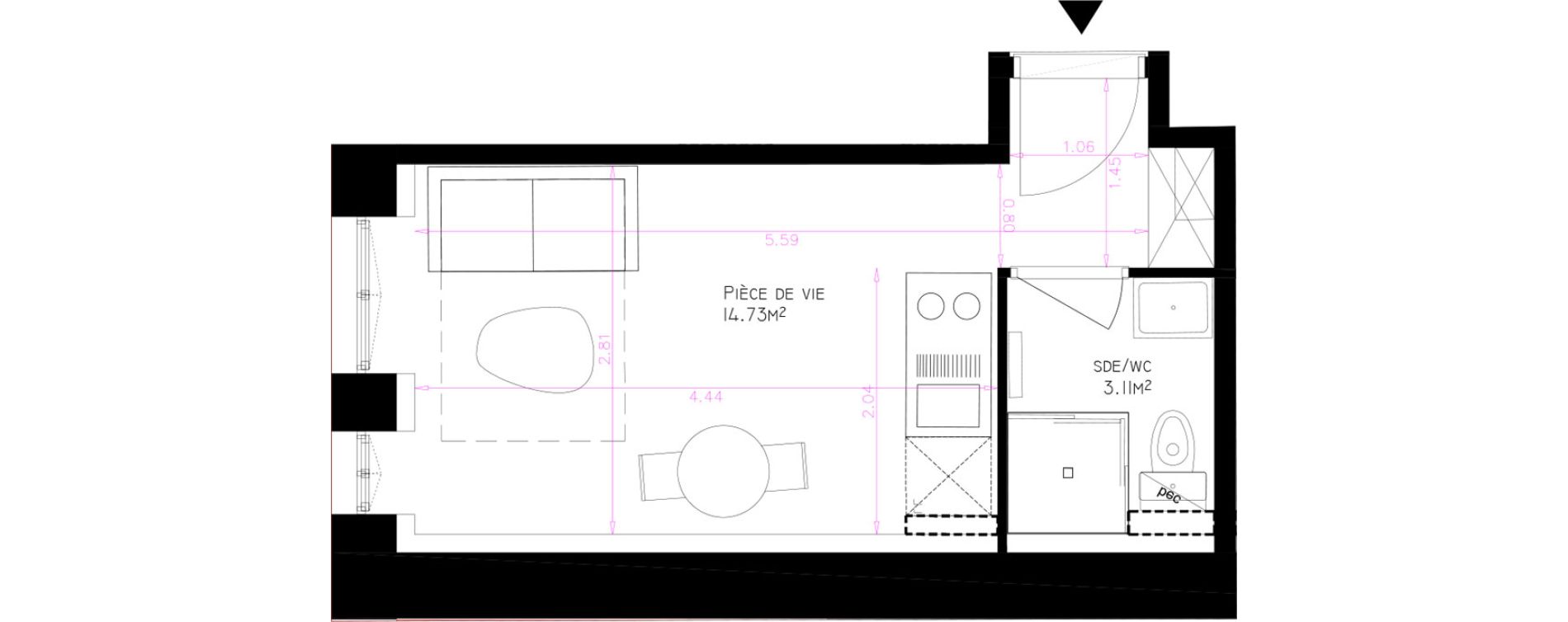 Appartement T1 de 17,84 m2 &agrave; Lyon Paul bert (3eme)