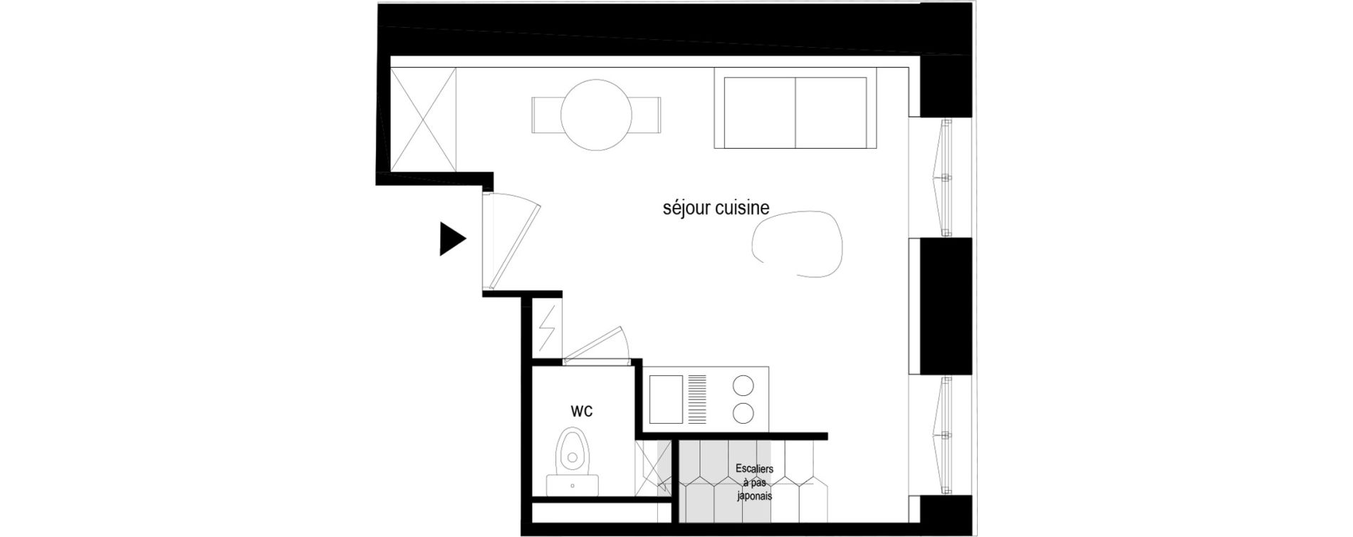 Duplex T1 bis de 30,25 m2 &agrave; Lyon Paul bert (3eme)