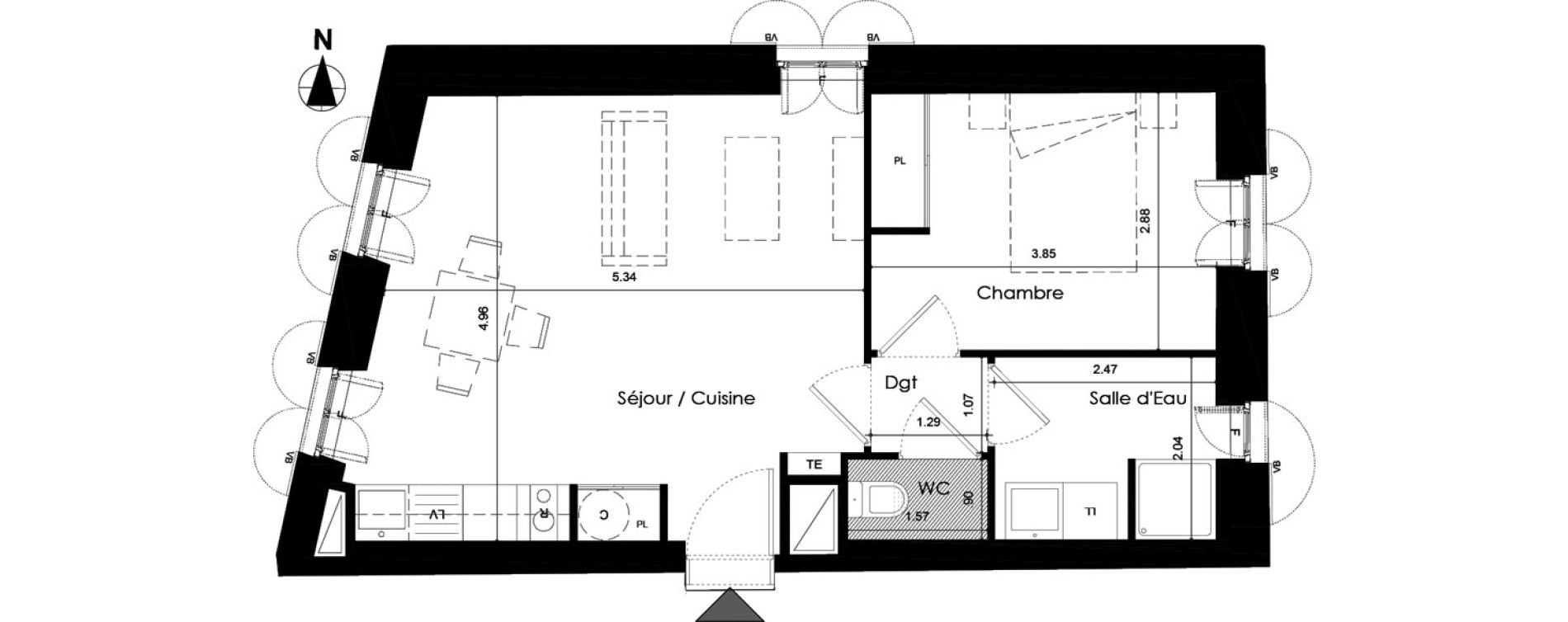 Appartement T2 de 44,65 m2 &agrave; Lyon Grand champ - jean perrin (9eme)