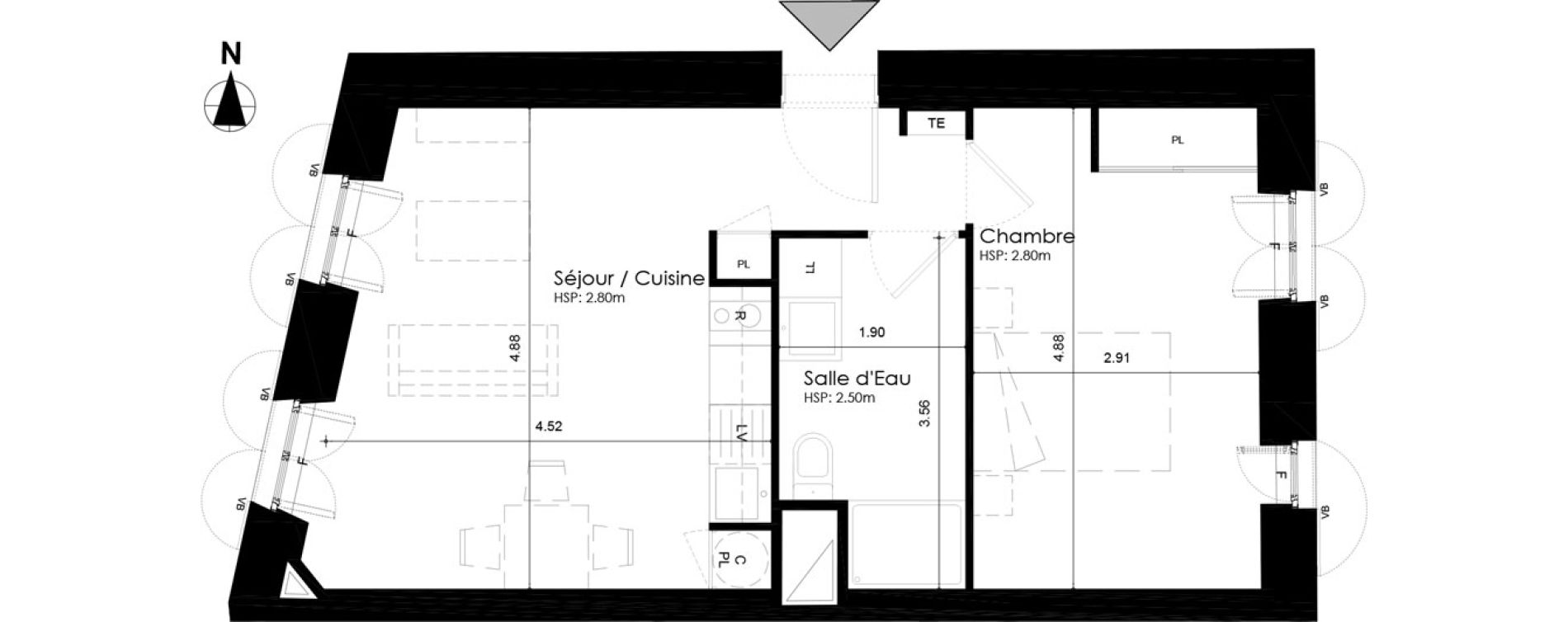 Appartement T2 de 43,54 m2 &agrave; Lyon Grand champ - jean perrin (9eme)