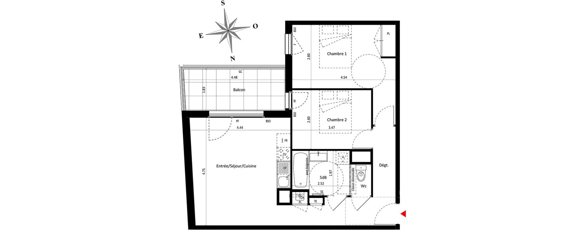 Appartement T3 de 58,10 m2 &agrave; Lyon Point-du-jour (5eme)