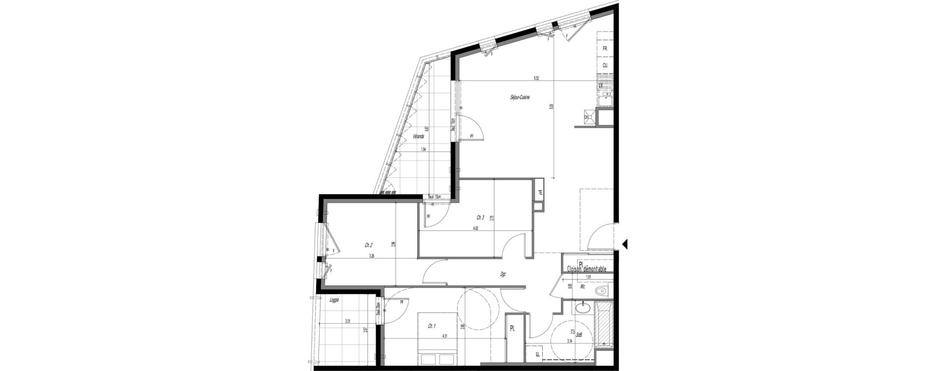 Appartement T4 de 83,10 m2 &agrave; Lyon Baraban (3eme)