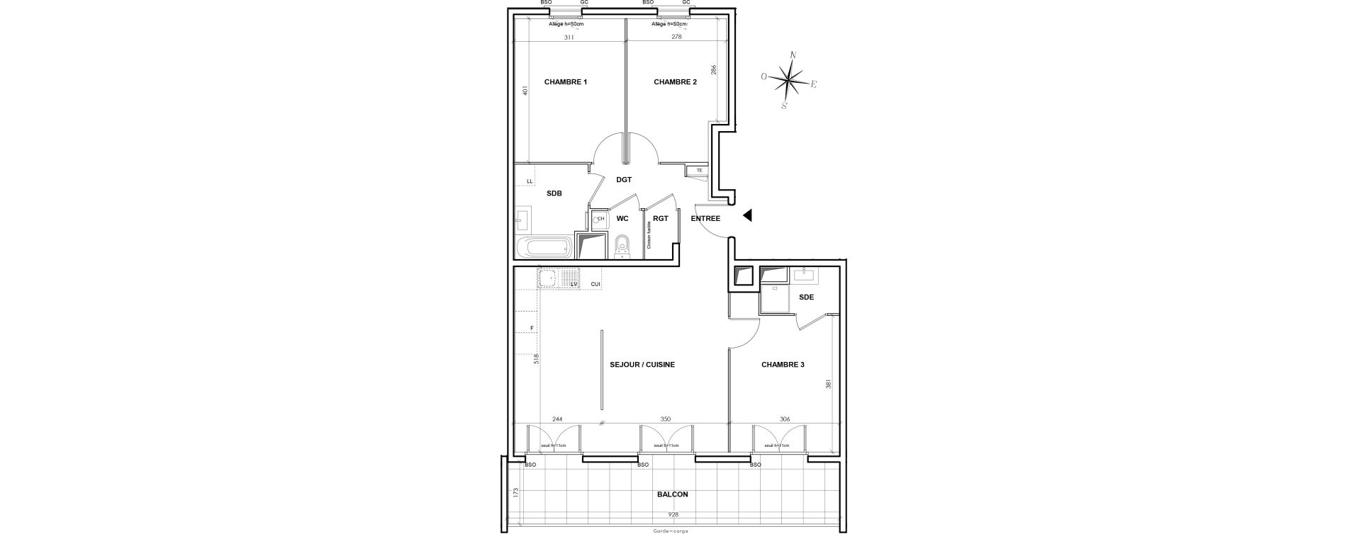 Appartement T4 de 82,87 m2 &agrave; Lyon Grand trou (8eme)