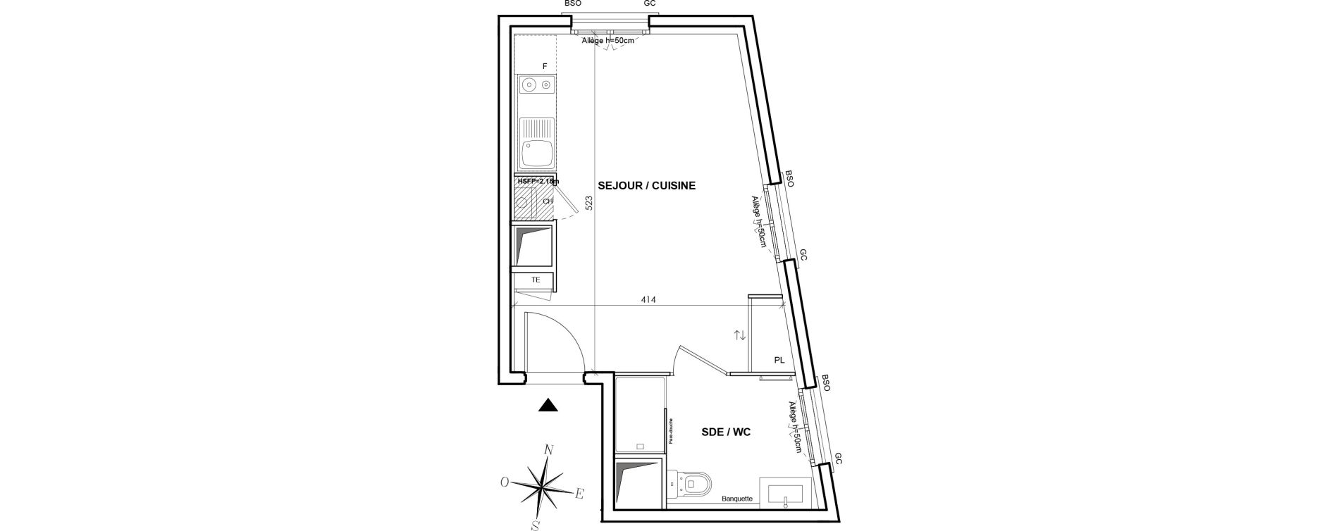 Appartement T1 de 25,06 m2 &agrave; Lyon Grand trou (8eme)