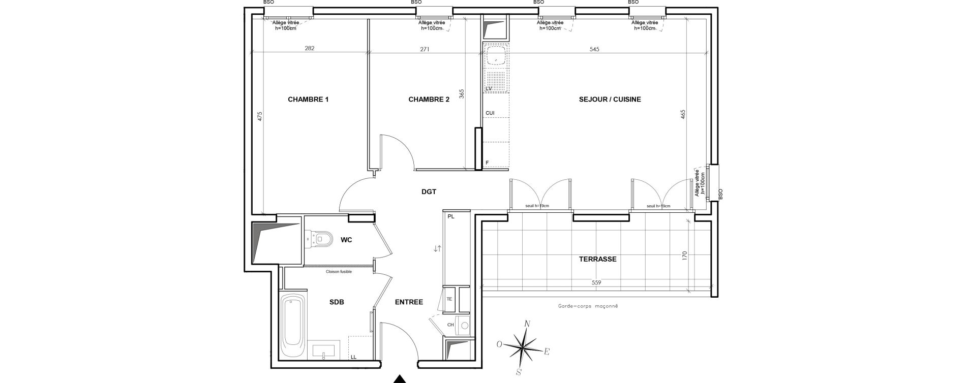 Appartement T3 de 65,52 m2 &agrave; Lyon Grand trou (8eme)