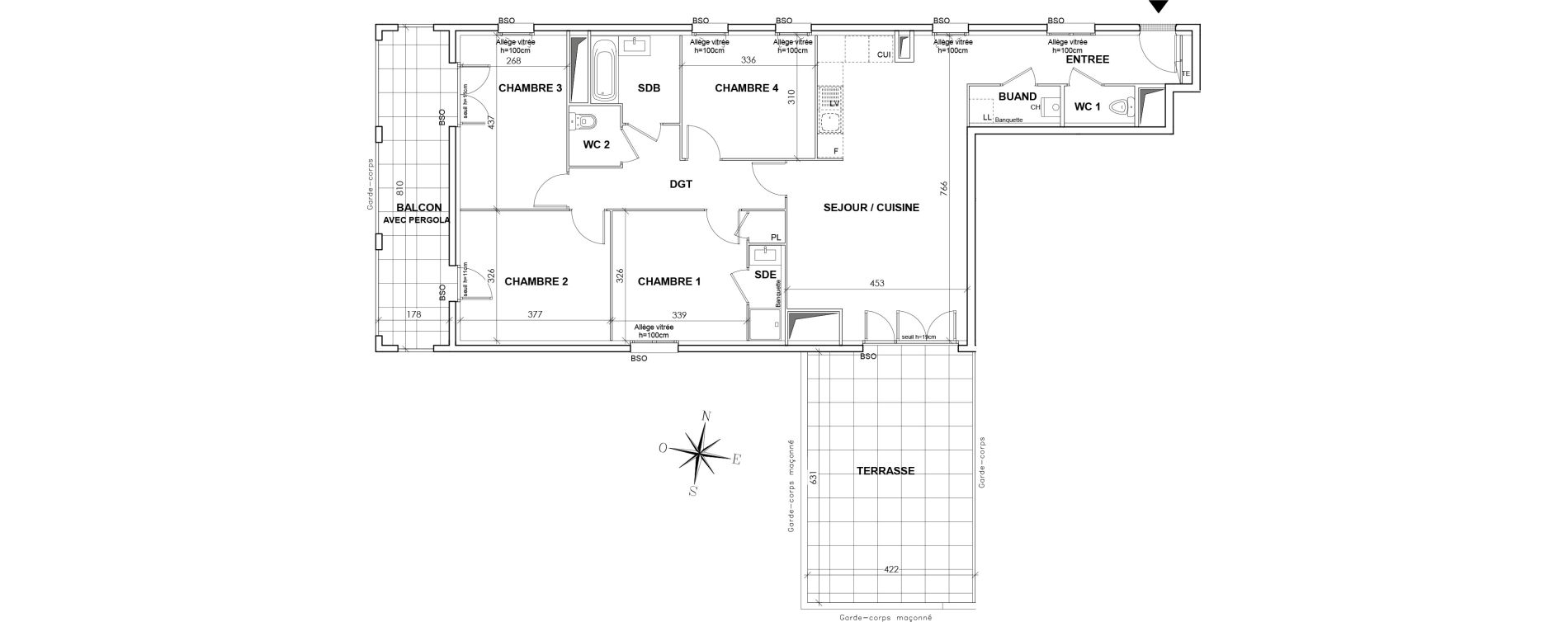 Appartement T5 de 104,25 m2 &agrave; Lyon Grand trou (8eme)