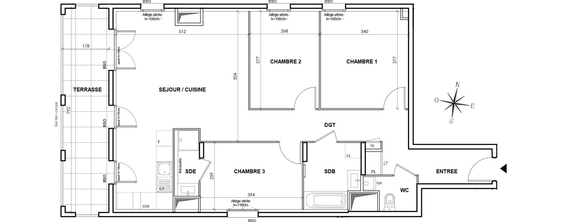 Appartement T4 de 87,13 m2 &agrave; Lyon Grand trou (8eme)