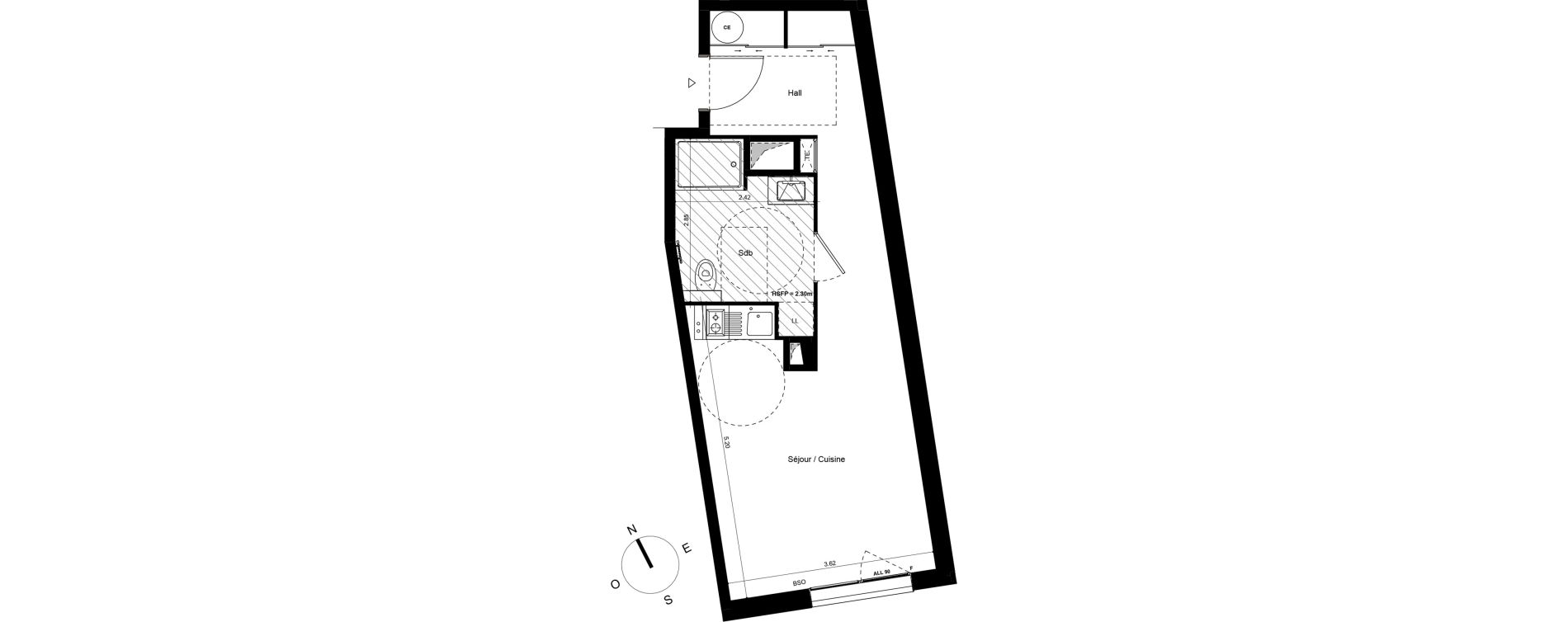 Appartement T1 de 32,41 m2 &agrave; Lyon Grand trou (8eme)