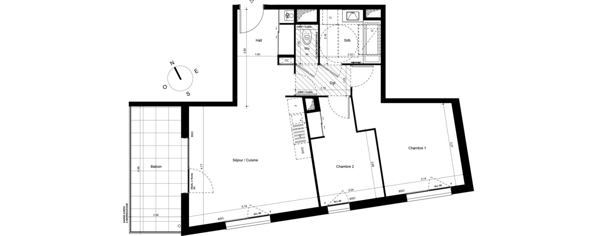Appartement T3 de 61,42 m2 &agrave; Lyon Grand trou (8eme)