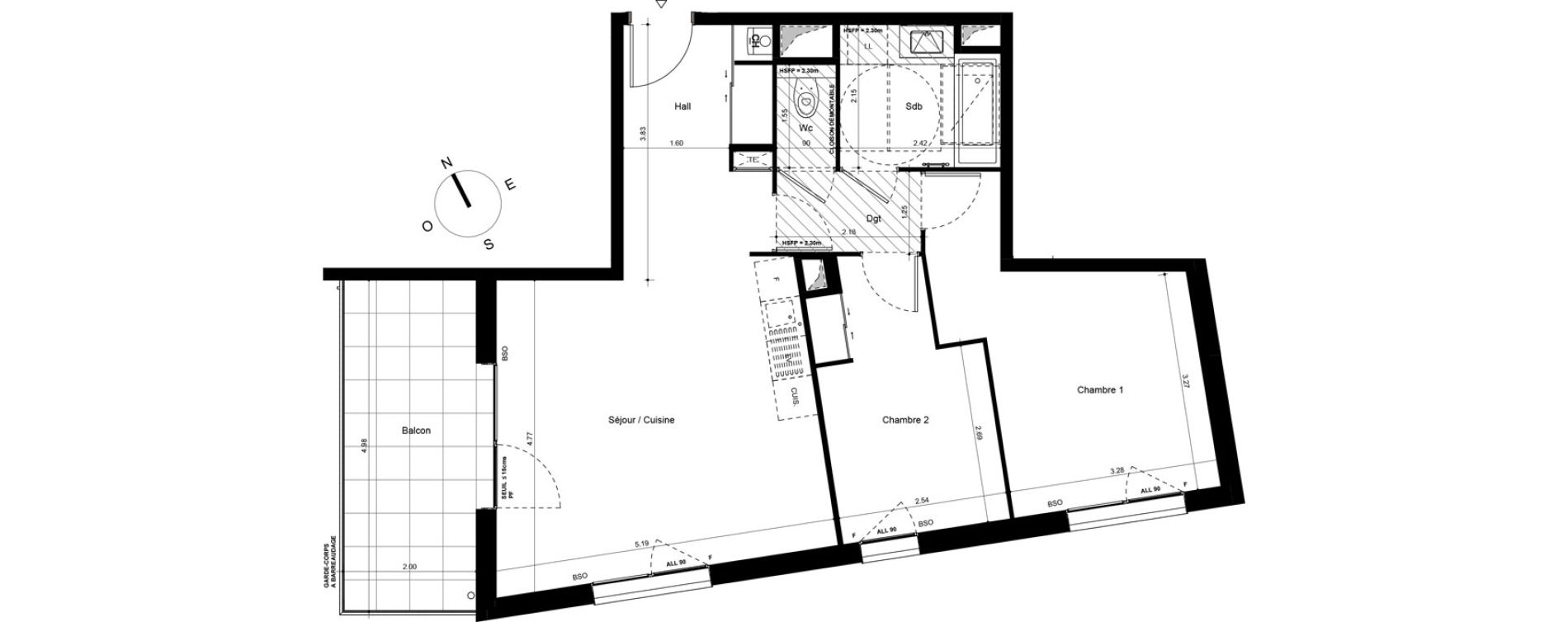 Appartement T3 de 61,42 m2 &agrave; Lyon Grand trou (8eme)