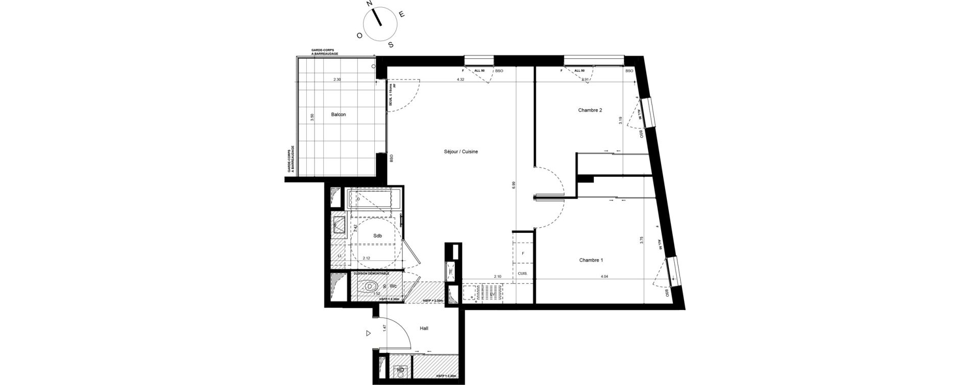 Appartement T3 de 62,57 m2 &agrave; Lyon Grand trou (8eme)