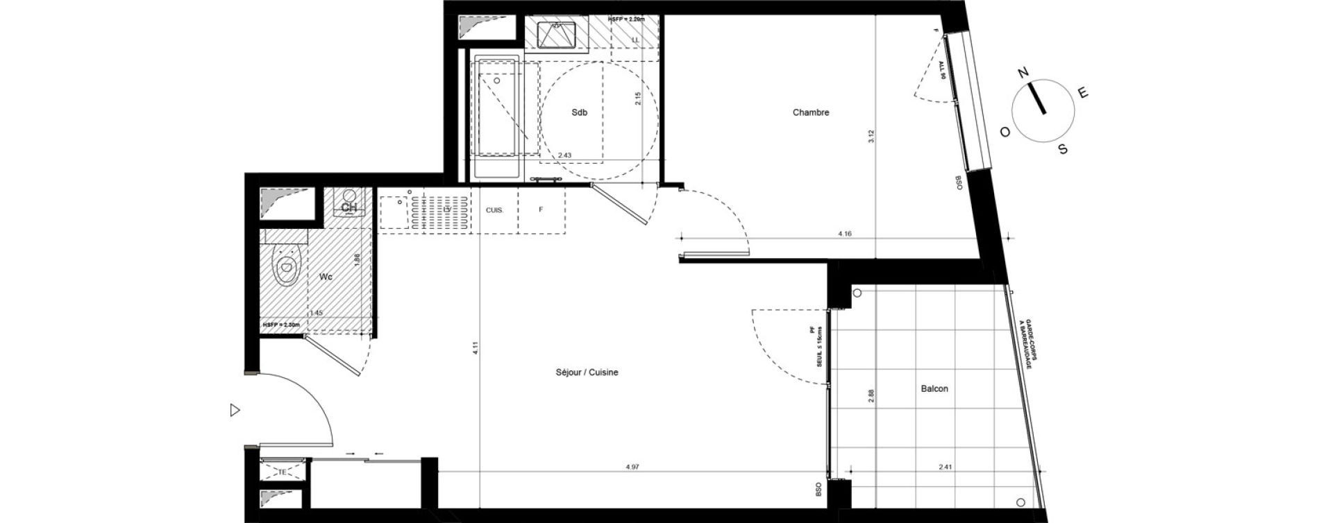Appartement T2 de 43,26 m2 &agrave; Lyon Grand trou (8eme)