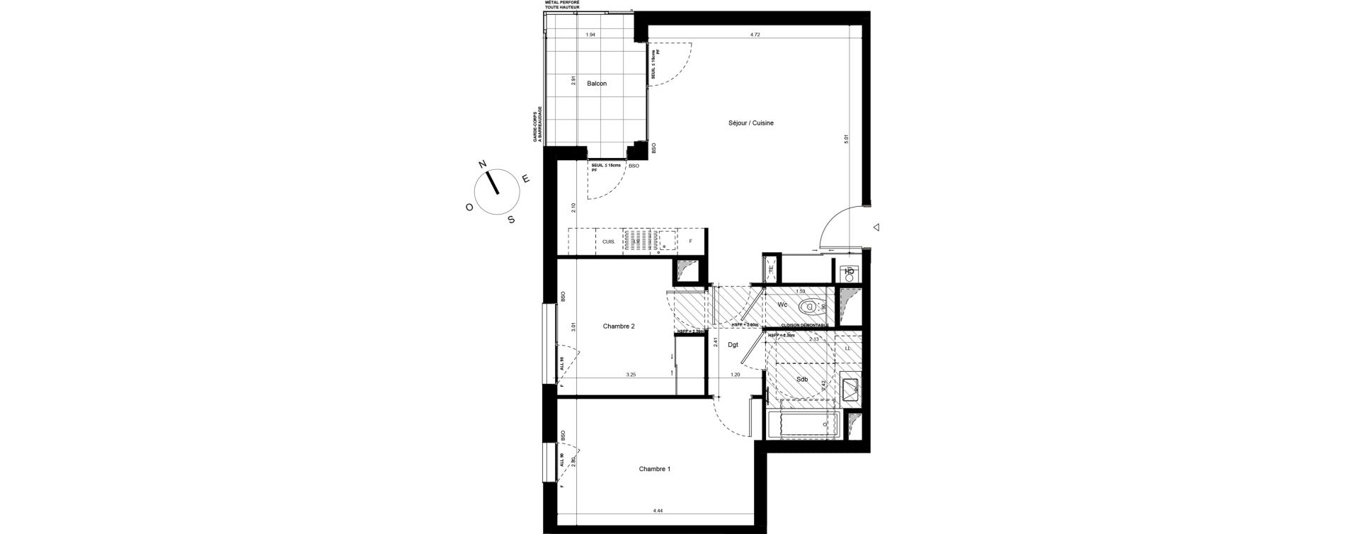 Appartement T3 de 60,61 m2 &agrave; Lyon Grand trou (8eme)