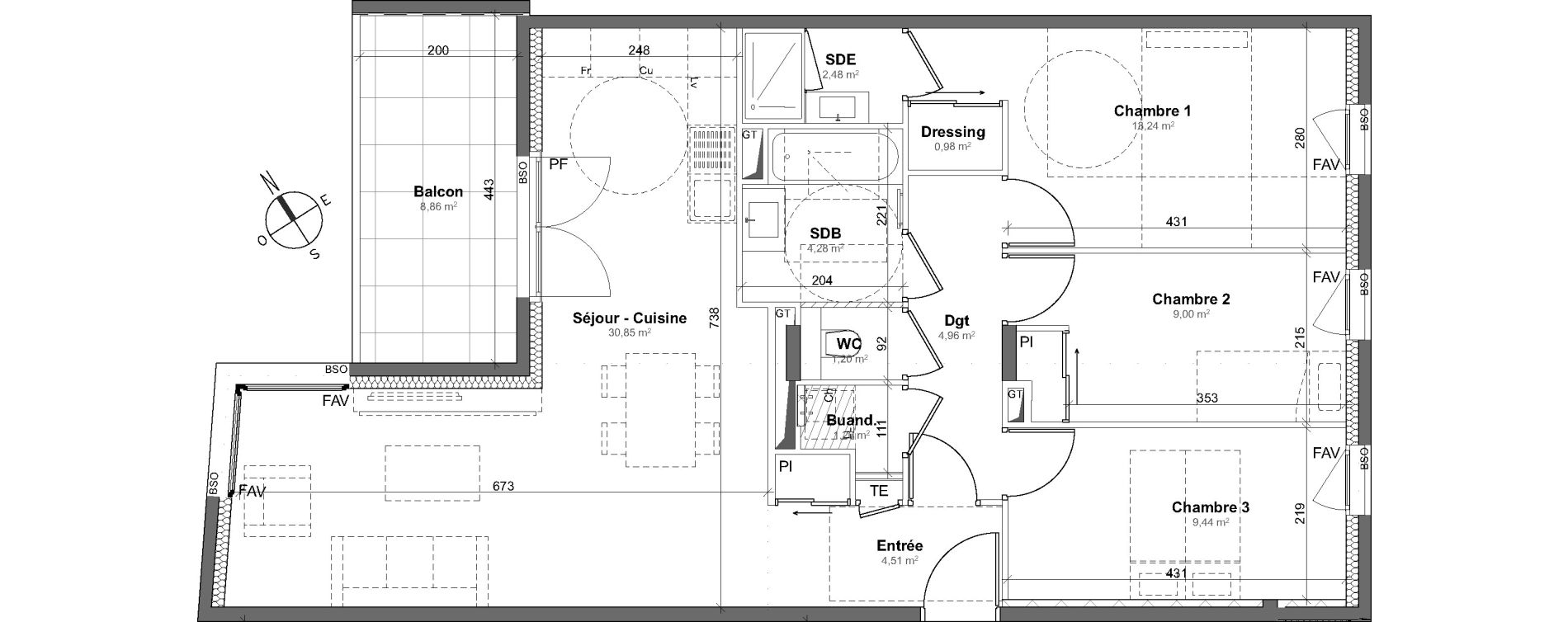 Appartement T4 de 82,14 m2 &agrave; Lyon Gerland (7eme)