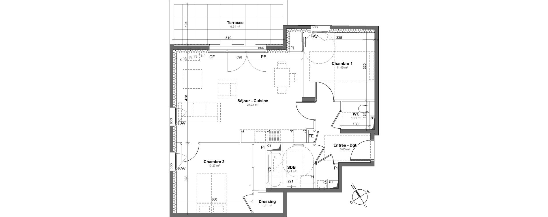 Appartement T3 de 65,42 m2 &agrave; Lyon Gerland (7eme)