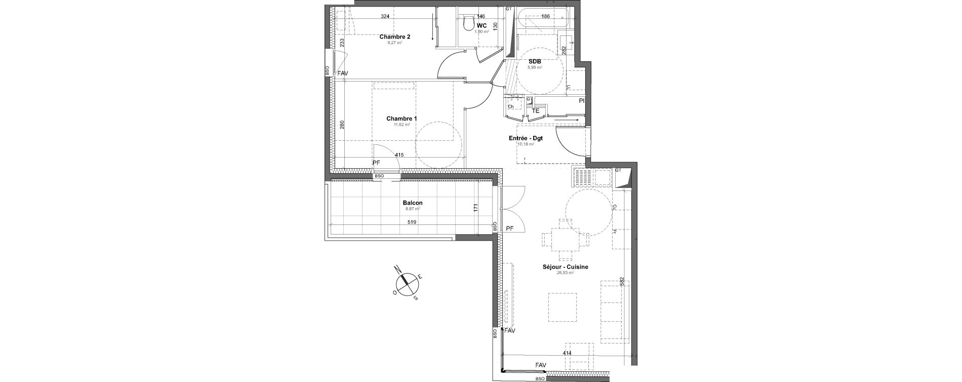 Appartement T3 de 65,45 m2 &agrave; Lyon Gerland (7eme)