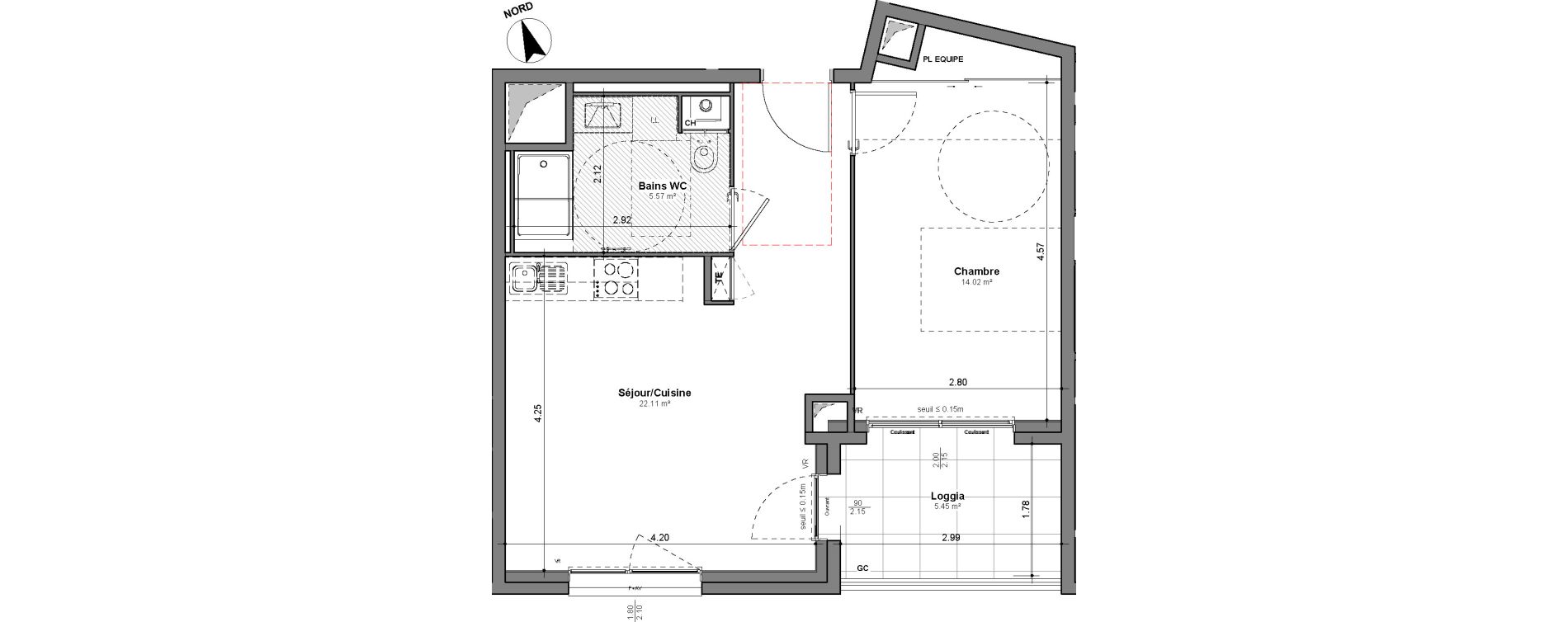 Appartement T2 de 41,70 m2 &agrave; Lyon Santy - la plaine (8eme)