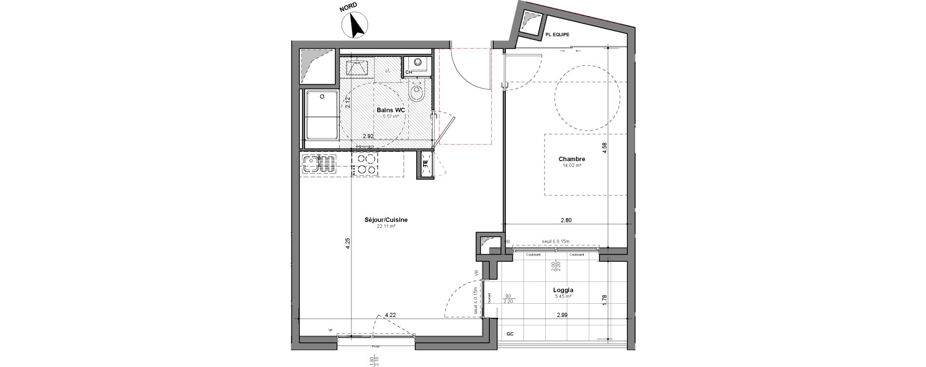 Appartement T2 de 41,70 m2 &agrave; Lyon Santy - la plaine (8eme)