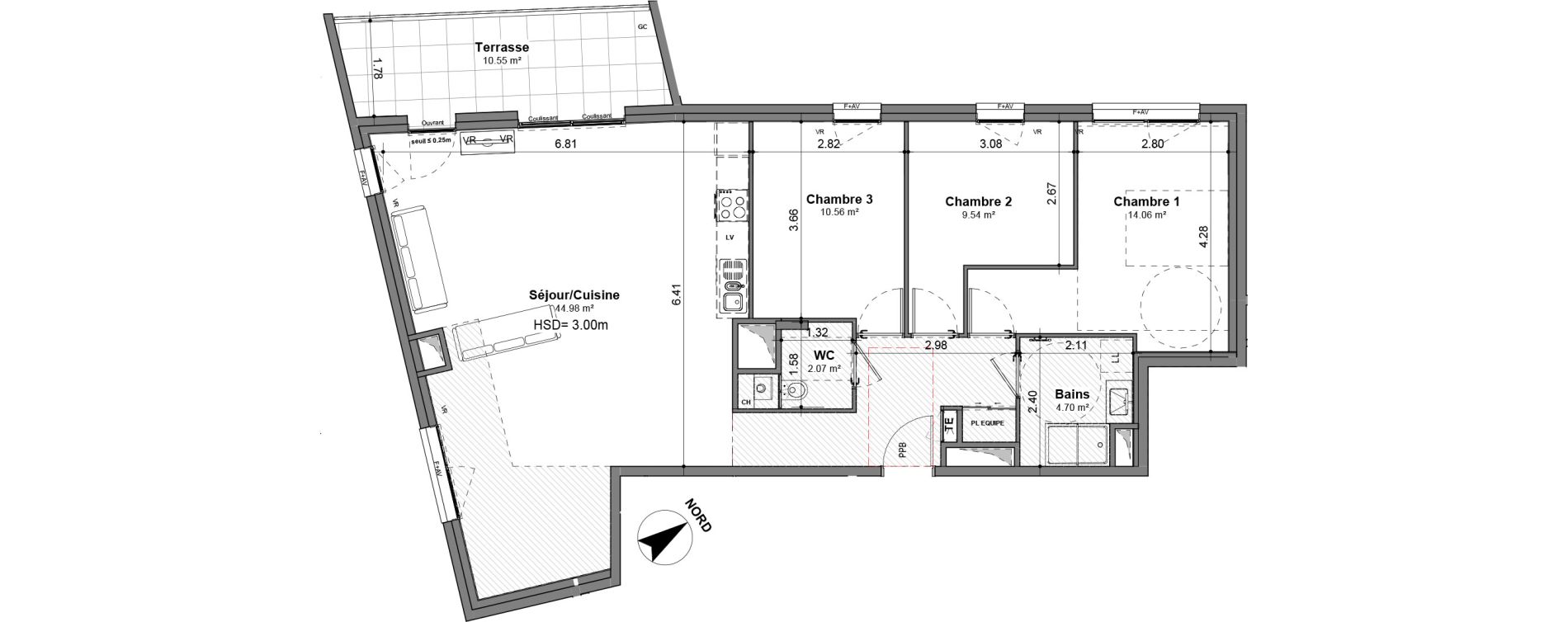 Appartement T4 de 94,47 m2 &agrave; Lyon Santy - la plaine (8eme)