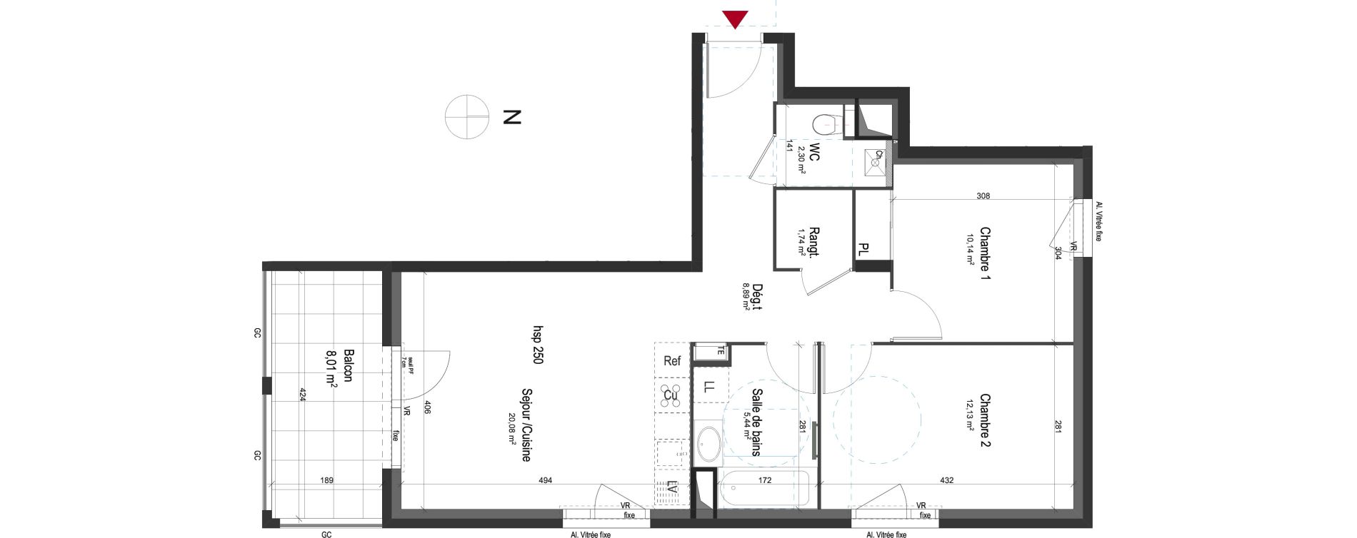 Appartement T3 de 60,72 m2 &agrave; Lyon Grand trou (8eme)